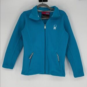 Spyder Core Full Zip Jacket GIRLS Large Turquoise Blue Sweater Fleece Lined KIDS